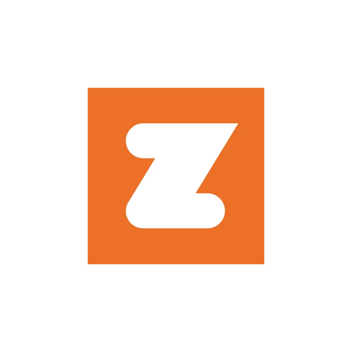 オレンジ色の四角い背景の中央に、白で装飾されたZの文字が配置されている。.