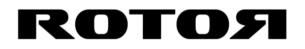 ROTORの文字はすべて大文字の太い黒文字で書かれ、最初と最後の文字は互いに鏡像になっている。.