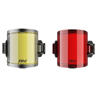 黄色と赤色の自転車用ライトが並んだ製品画像